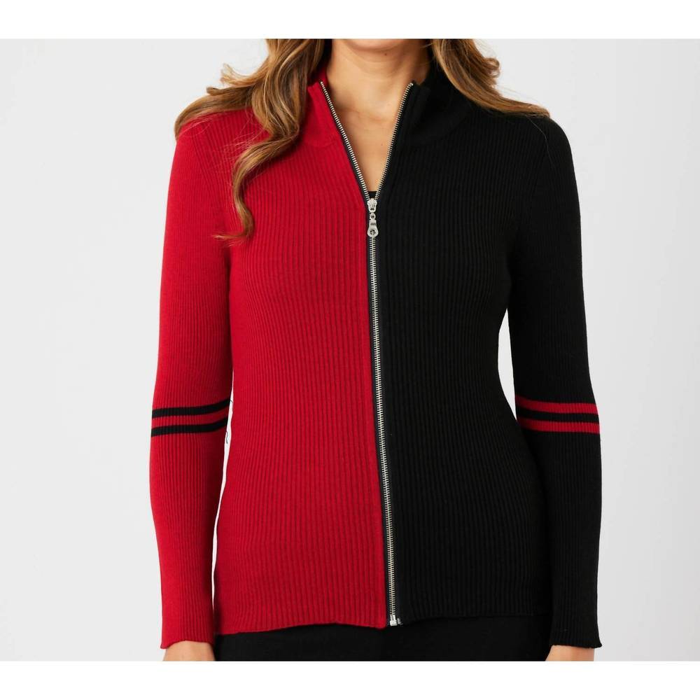 NEW ANGEL APPAREL two tone ribbed zip up cardigan in black/red